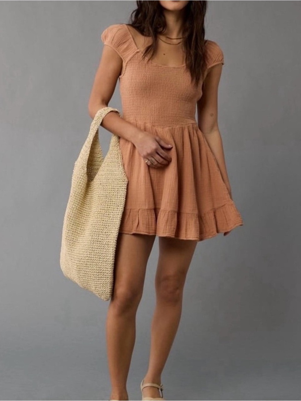 Smocked Bodice Gauze Mini Dress